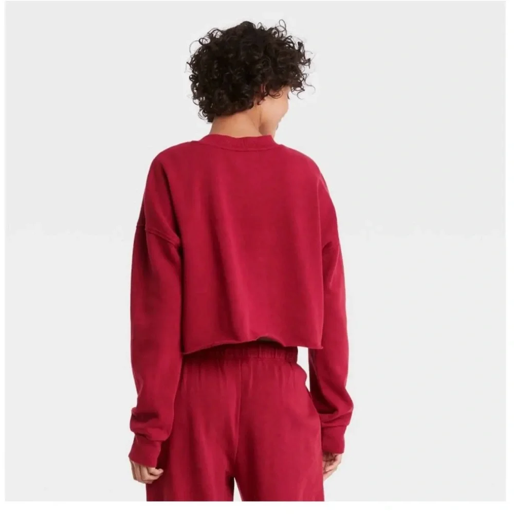 Colsie Fleece Lounge Red Sweatspants and Crop Sweatshirt XL